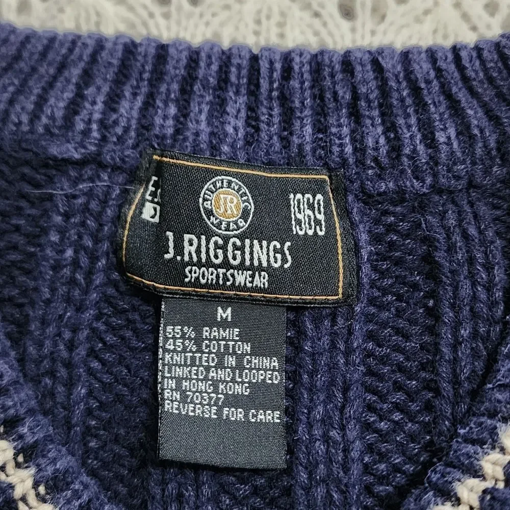 Vintage Mens Sweater M Navy Blue Old Money Preppy New England Cable Knit Chunky